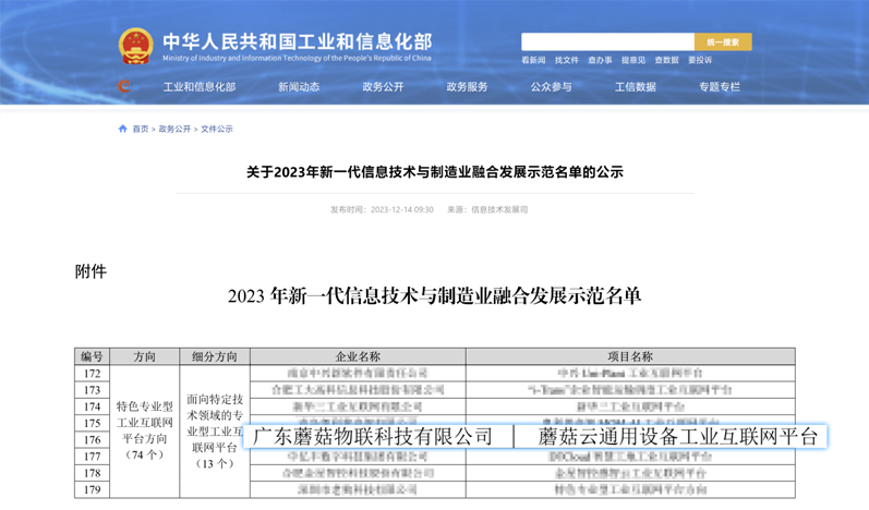 公辅领域唯一 | 蘑菇物联入选国家工信部特色专业型工业互联网平台